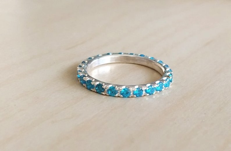engagement band sky blue sterling silver Stacking Ring Blue Topaz FULL eternity band December Birthstone CZ eternity ring 2.2 mm band