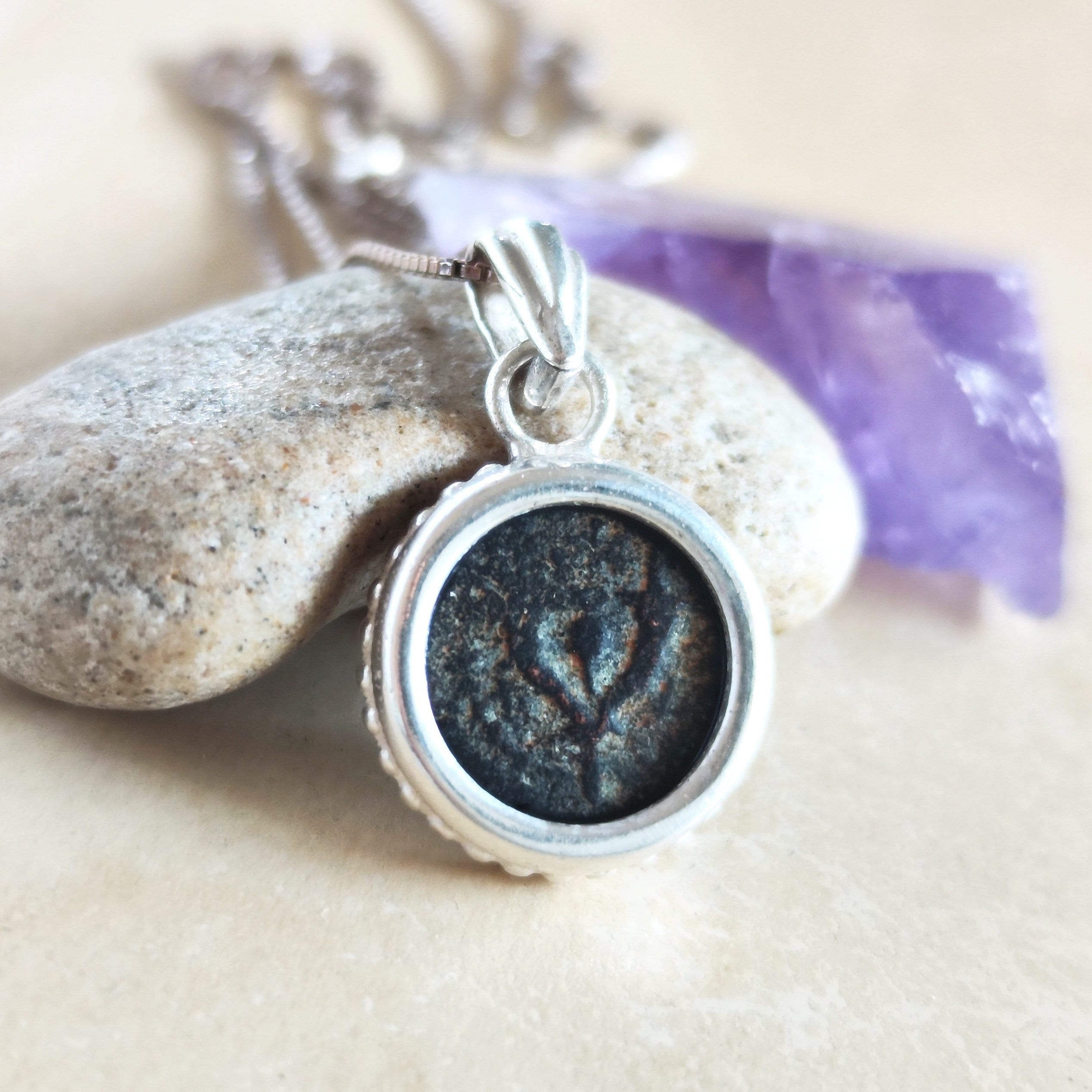 Antique Widow's Mite Coin Necklace: Sterling Silver Hasmonean