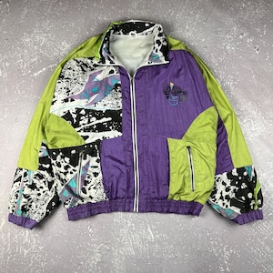 1990 90s Vintage Crazy Disco Windbreaker Light Jacket Womens Size 42/44 XL-XXL