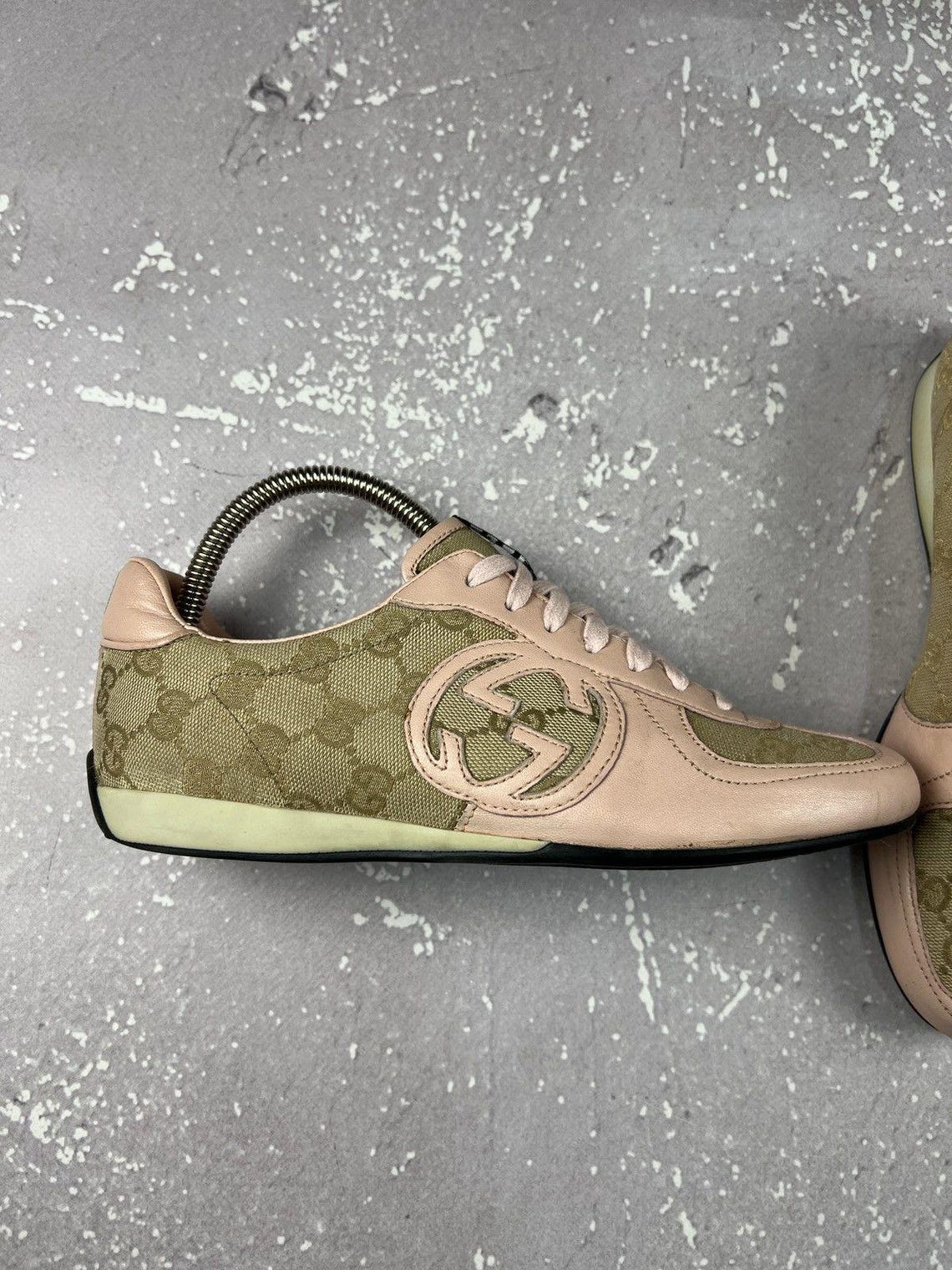 Vintage Gucci Pink Leather Canvas GG Monogram Sneakers Womens 36, foto 4 di 5