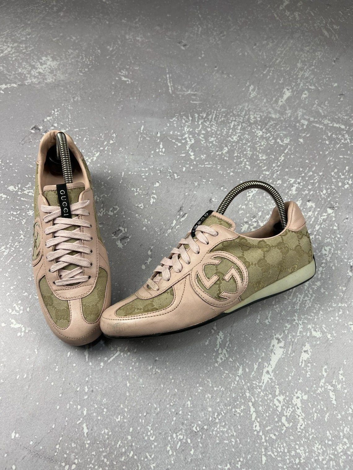 Vintage Gucci Pink Leather Canvas GG Monogram Sneakers Womens 36, foto 2 di 5