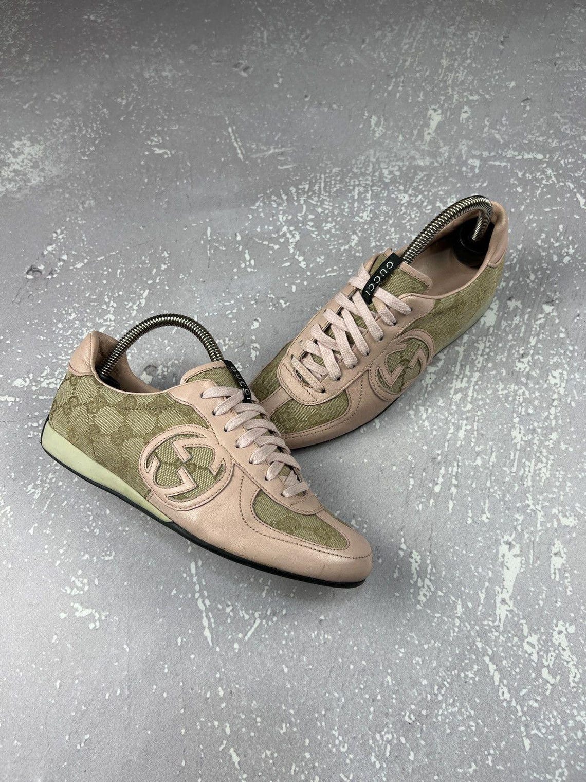 Vintage Gucci Pink Leather Canvas GG Monogram Sneakers Womens 36, foto 1 di 5