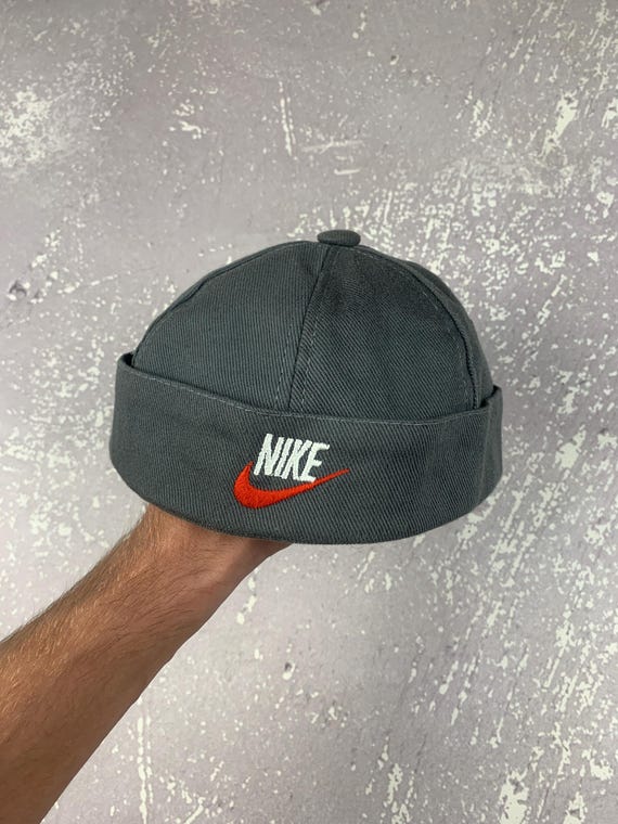 1990s Vintage Nike Docker/beanie Swoosh Logo Cap Hat One Size Gray