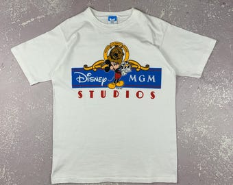 Camisa promocional de Mickey de Disney MGM USA, de una sola puntada, para hombre, tallas S-M, blanca, BNWOT, 1987