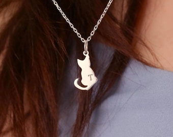 Personalized Initial Cat Necklace: Sterling Silver Pet Memorial Gift
