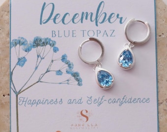 Handmade Sterling Silver Blue Topaz Earrings: Birthstone Jewelry