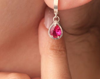 Ruby Dangle Earrings: Sterling Silver July Birthstone, Bohemian Style