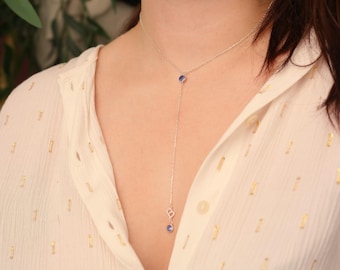 Birthstone Lariat Necklace: Sterling Silver Y Drop Necklace