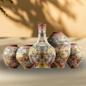Ceramic Vase Set of 5: Rustic Farmhouse Table Decor