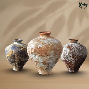 手作り陶器の花瓶コレクション：素朴な陶器の装飾 - ボヘミアンファームハウススタイル