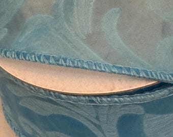 1.5” x 10 yards medium blue flocked leaves ribbon with heavy wire