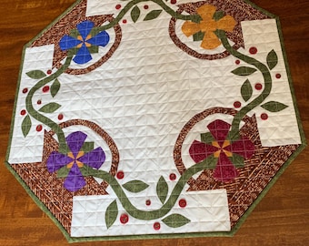 Octagonal Table Topper Floral Appliqué