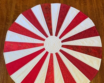 Holiday Quilted Table Topper Red and White