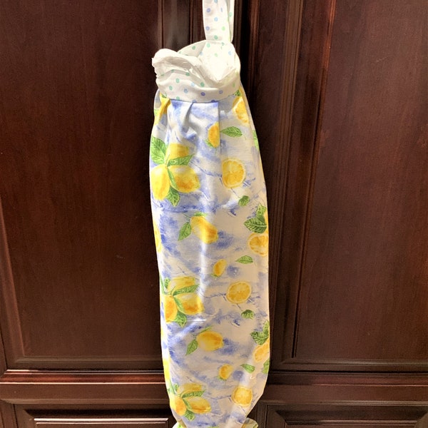 Plastic Bag Holder Reversible Lemons Yellow Blue White