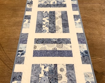 Blue and White Quilted Table Runner