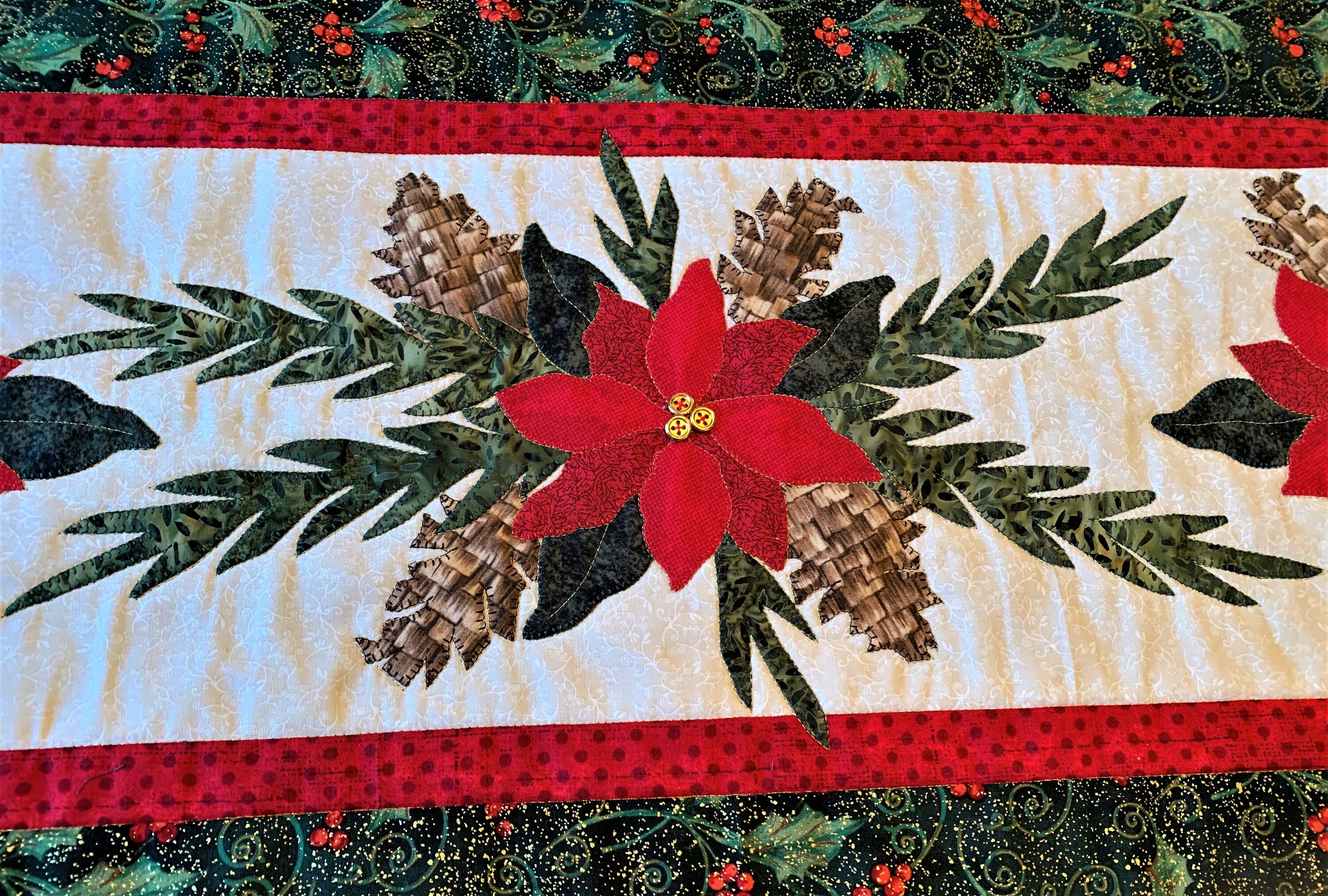 Poinsettia Cross Quilted Table Runner NCU0NXD499