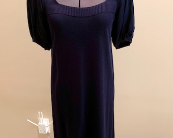Vintage Navy Blue Short Sleeve Knit Dress (size M)