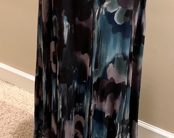 Vintage Ann Klein Black, Gray, Teal Long A-Line Silk Skirt, Size 4