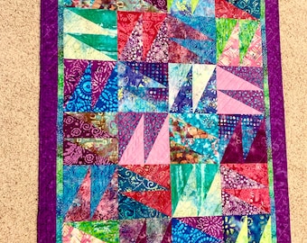Quilted Colorful Batik Throw Blanket or Wall Hanging