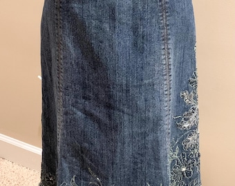 Vintage Jean Skirt, Embellished, Size 28 (US size 6)