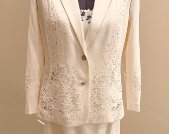 Vintage Vera Christina Sheath Dress with Jacket Cream (size 6)
