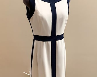 Vintage Ellen Tracy Color Block Navy and Cream Sleeveless Dress
