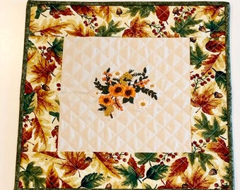 Floral Embroidered Quilted Wall Hanging