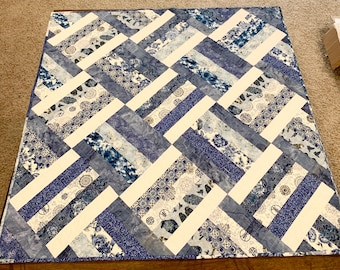 Blue and White Square Quilted Table Topper