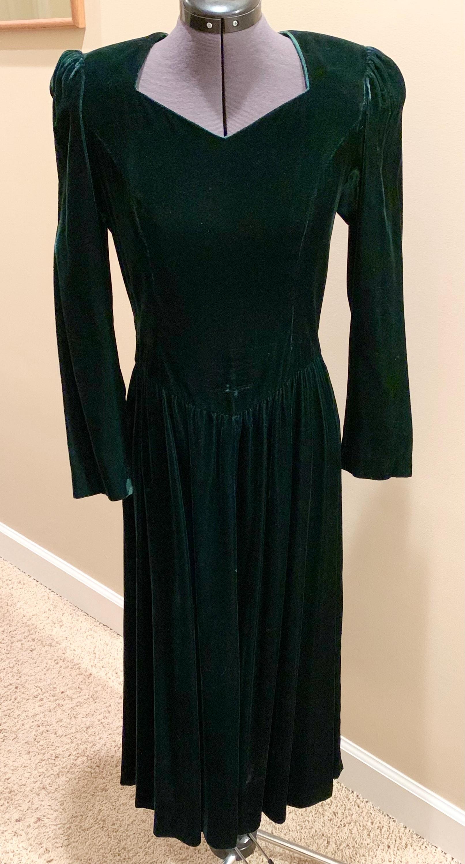 Long Sleeve Dress Green Velvet - Etsy
