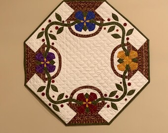Octagonal Table Topper Floral Appliqué