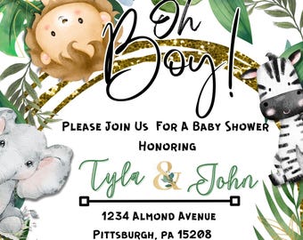 Invitación para baby shower con temática de jungla