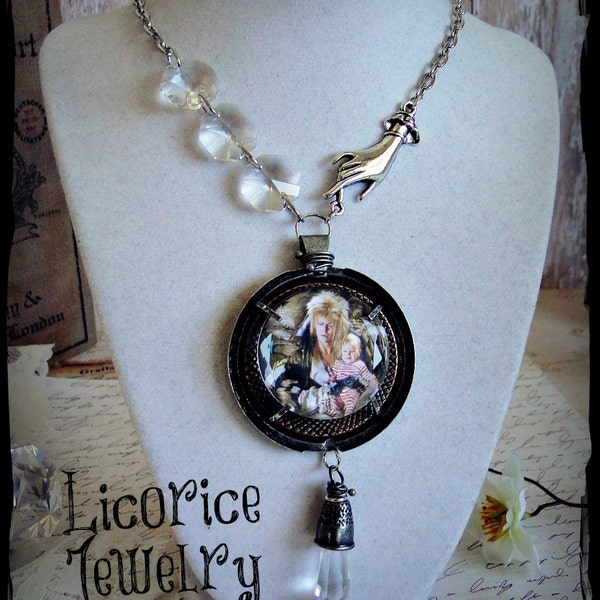 The Goblin KING - Magic Dance Labyrinth Inspired Crystal  Cameo Necklace Pocket watch Case Victorian 80s