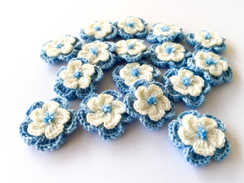 Crochet Flower Set of 16 Flowers Flower Applique, Scrapbooking, Trim, Embellishment, Motif and Patches Set image 3