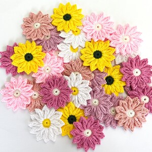 Crochet Daisy Flower Set Crochet Flower Applique, Scrapbooking Flowers flower Embellishment, Crochet Applique Flowers image 3