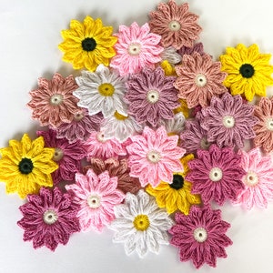 Crochet Daisy Flower Set Crochet Flower Applique, Scrapbooking Flowers flower Embellishment, Crochet Applique Flowers image 7