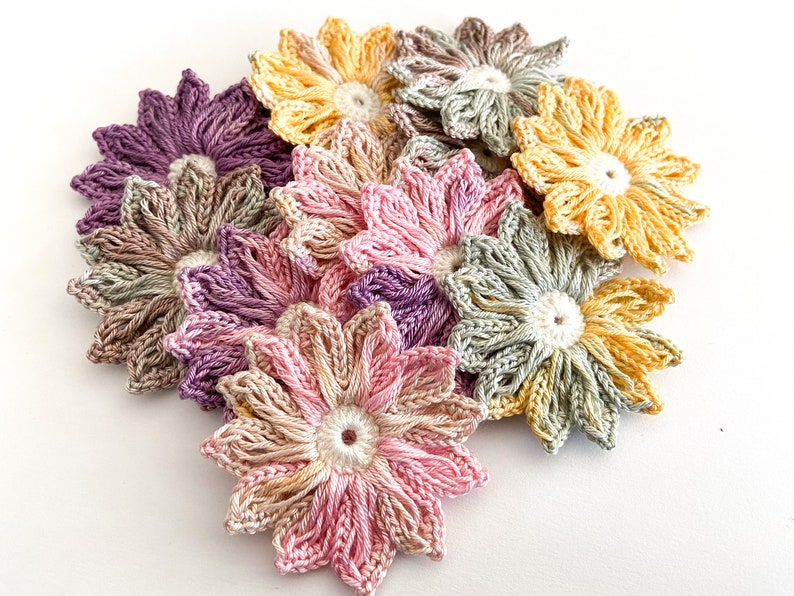 Daisy Crochet Flower Set of 12 Crochet Flower Applique, Scrapbooking, Trim & Embellishment, Crochet Applique Flowers image 2