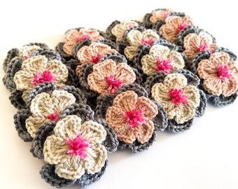 Crochet Flower Set of 16  Flowers  -- Flower Applique, Scrapbooking, Trim, Embellishment, Motif and Patches Set