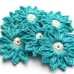 Daisy Crochet Flower Set of 12 - Crochet Flower Applique, Scrapbooking, Trim, Lace, Embellishment, Crochet Applique Flowers; Motif & Patches