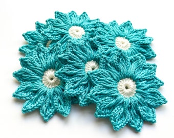 Daisy Crochet Flower Set of 12 - Crochet Flower Applique, Scrapbooking, Trim, Lace, Embellishment, Crochet Applique Flowers; Motif & Patches