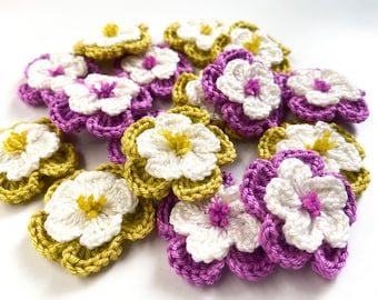 Crochet Flower Set of 16  Flowers  -- Flower Applique, Scrapbooking, Trim, Embellishment, Motif and Patches Set