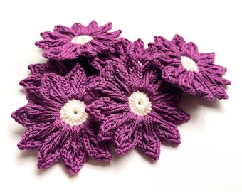 Daisy Crochet Flower Set von 12 - Häkelblume Applikation, Scrapbooking, Spitzen, Verzierung, Häkelapplikation Blumen; Motiv & Aufnäher