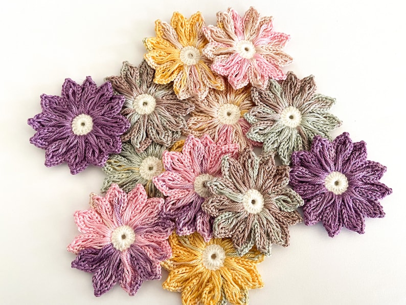 Daisy Crochet Flower Set of 12 Crochet Flower Applique, Scrapbooking, Trim & Embellishment, Crochet Applique Flowers image 8