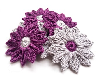 Daisy Crochet Flower Set von 12 - Häkelblume Applikation, Scrapbooking, Spitzen, Verzierung, Häkelapplikation Blumen; Motiv & Aufnäher