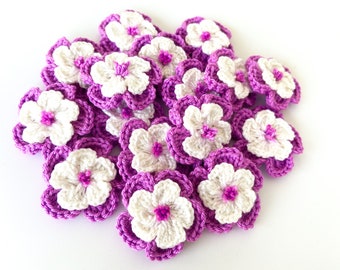 Crochet Flower Set mit 16 Blumen - Blumenapplikation, Scrapbooking, Trim, Verschönerung, Motiv und Aufnäher im Set