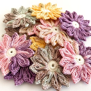 Daisy Crochet Flower Set of 12 Crochet Flower Applique, Scrapbooking, Trim & Embellishment, Crochet Applique Flowers image 1