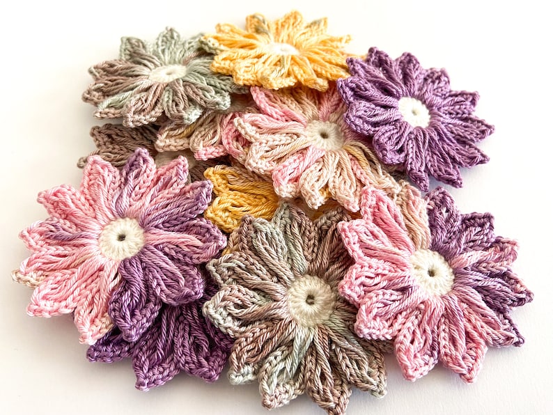 Daisy Crochet Flower Set of 12 Crochet Flower Applique, Scrapbooking, Trim & Embellishment, Crochet Applique Flowers image 1