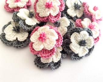 Crochet Flower Set mit 16 Blumen - Blumenapplikation, Scrapbooking, Trim, Verschönerung, Motiv und Aufnäher im Set