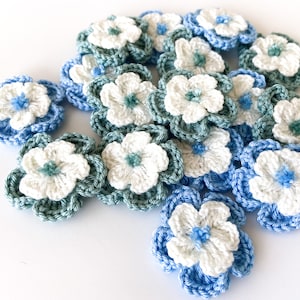 Crochet Flower Set of 16  Flowers  -- Flower Applique, Scrapbooking, Trim, Embellishment, Motif and Patches Set