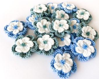 Crochet Flower Set mit 16 Blumen - Blumenapplikation, Scrapbooking, Trim, Verschönerung, Motiv und Aufnäher im Set