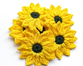 Daisy Crochet Flower Set von 12 - Häkelblume Applikation, Scrapbooking, Spitzen, Verzierung, Häkelapplikation Blumen; Motiv & Aufnäher